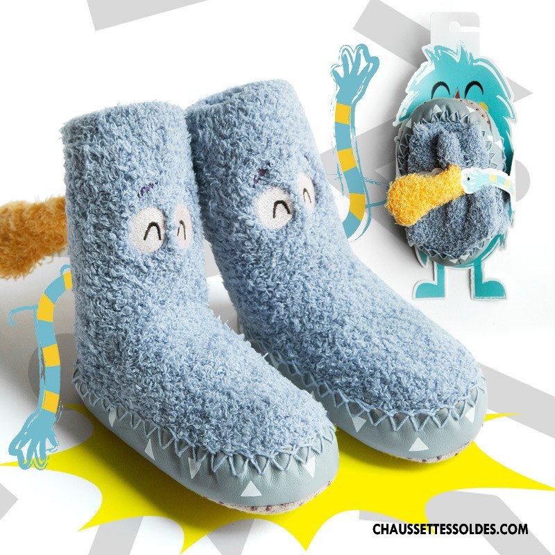 Chaussettes Mi Hautes Garçon Yarn Dessin Animé Bébé Antidérapant Plume Hiver Vert