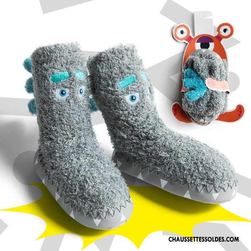 Chaussettes Mi Hautes Garçon Yarn Dessin Animé Bébé Antidérapant Plume Hiver Vert