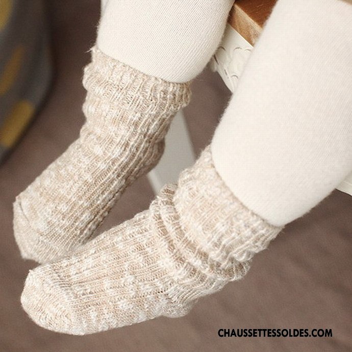 Chaussettes Mi Hautes Garçon Yarn Fleurs Antidérapant De Laine Enfant Bambou Gris