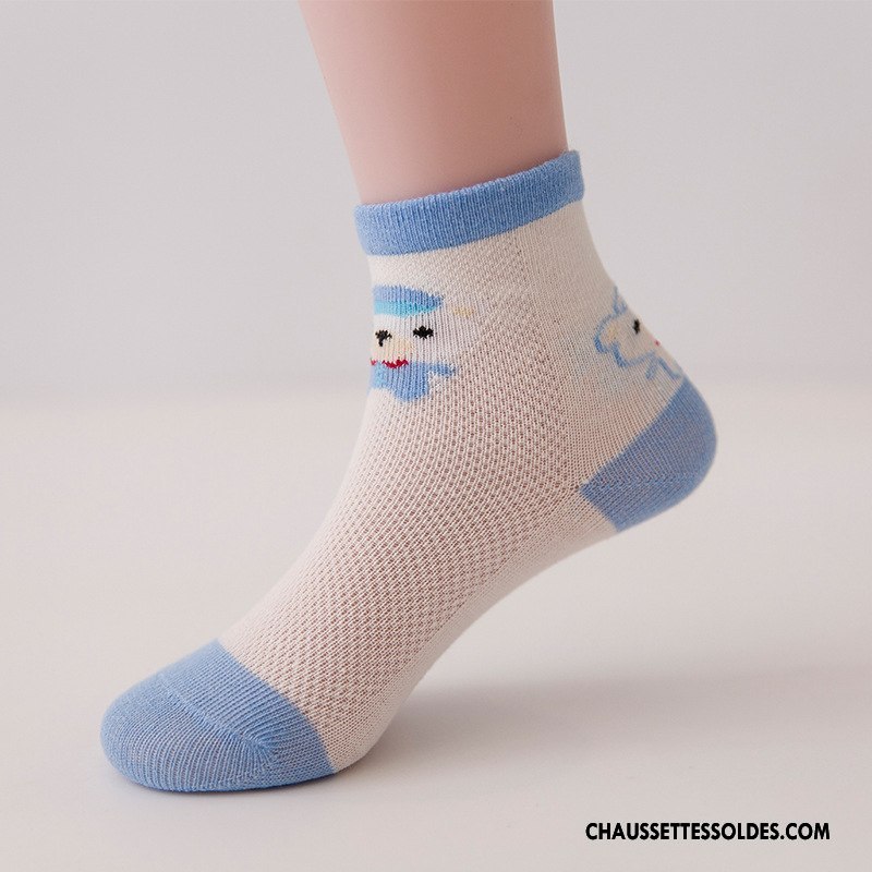 Chaussettes Mi Hautes Garçon Été Mince Respirant Enfant Fleurs Printemps Bleu