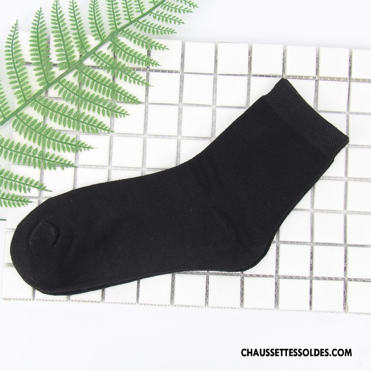 Chaussettes Mi Hautes Homme 100% Coton Casual Respirant De Travail Milieu Absorber La Sueur Pure Noir