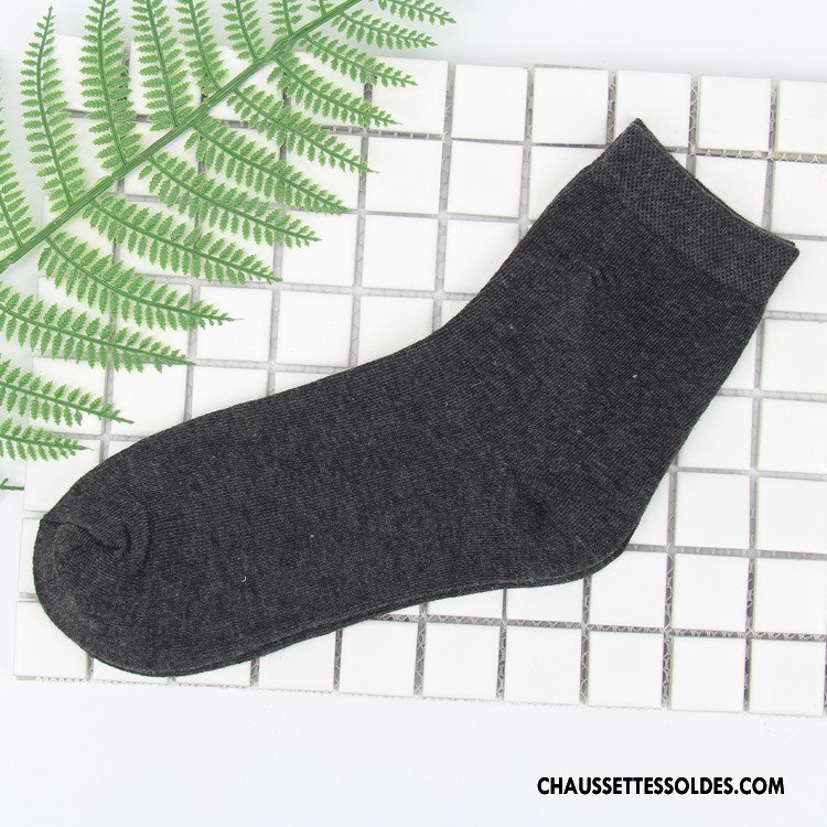 Chaussettes Mi Hautes Homme 100% Coton Casual Respirant De Travail Milieu Absorber La Sueur Pure Noir