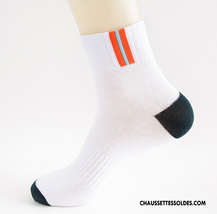 Chaussettes Mi Hautes Homme 100% Coton Chaussettes En Coton Hiver Milieu Anti-odeur Adulte Blanc