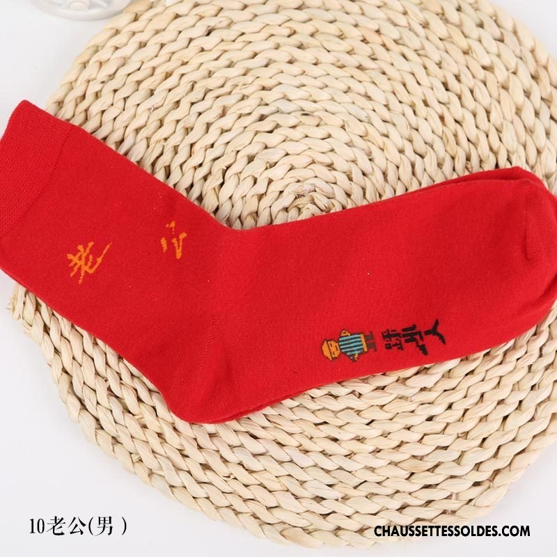 Chaussettes Mi Hautes Homme 100% Coton Dame De Fête Gros Petit Nouveau Rouge