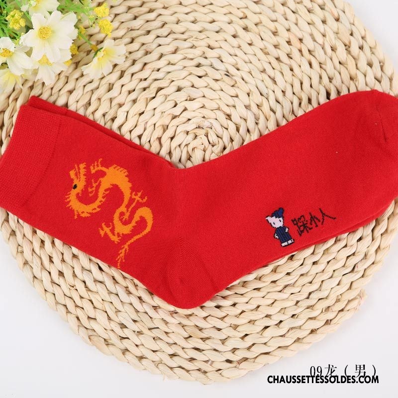 Chaussettes Mi Hautes Homme 100% Coton Dame De Fête Gros Petit Nouveau Rouge