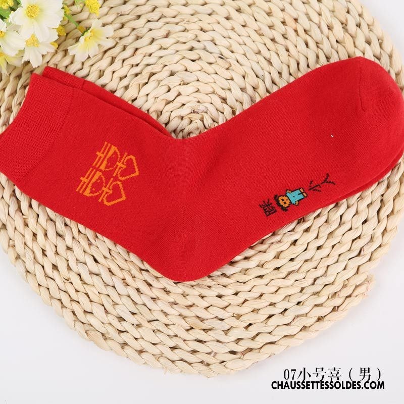 Chaussettes Mi Hautes Homme 100% Coton Dame De Fête Gros Petit Nouveau Rouge
