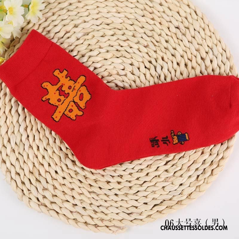 Chaussettes Mi Hautes Homme 100% Coton Dame De Fête Gros Petit Nouveau Rouge