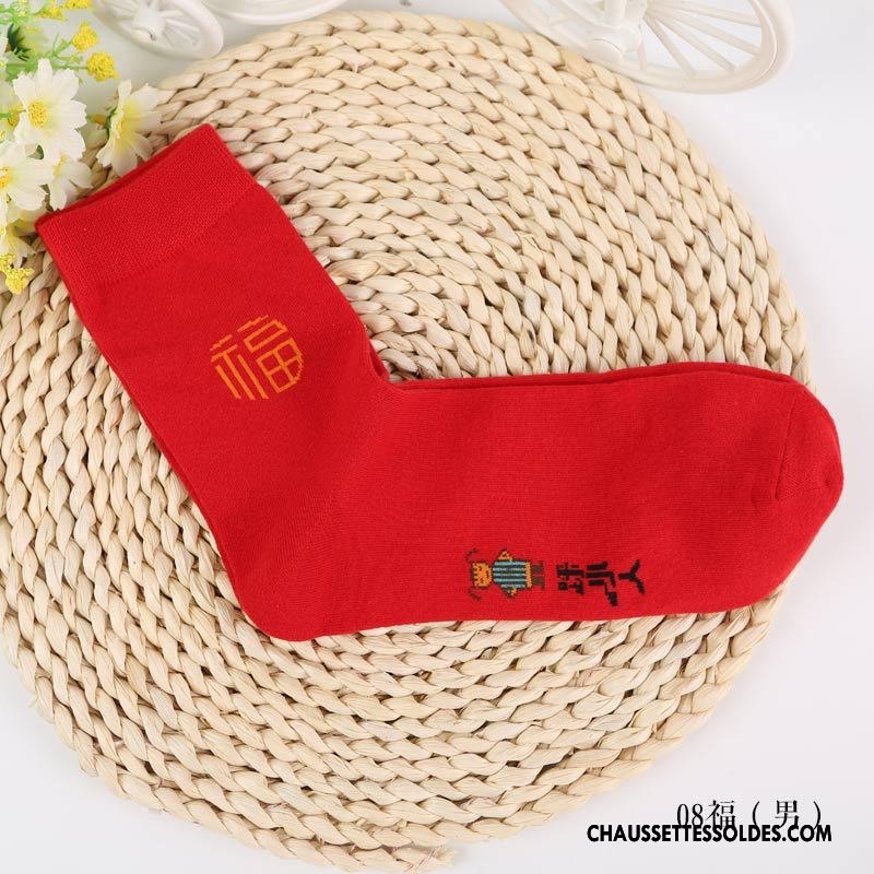 Chaussettes Mi Hautes Homme 100% Coton Dame De Fête Gros Petit Nouveau Rouge