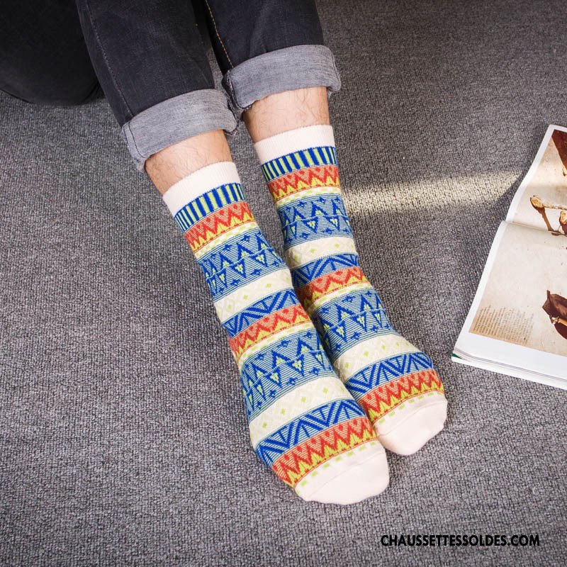 Chaussettes Mi Hautes Homme 100% Coton Style National Rétro À La Mode Nouvelles Arrivées Bordeaux