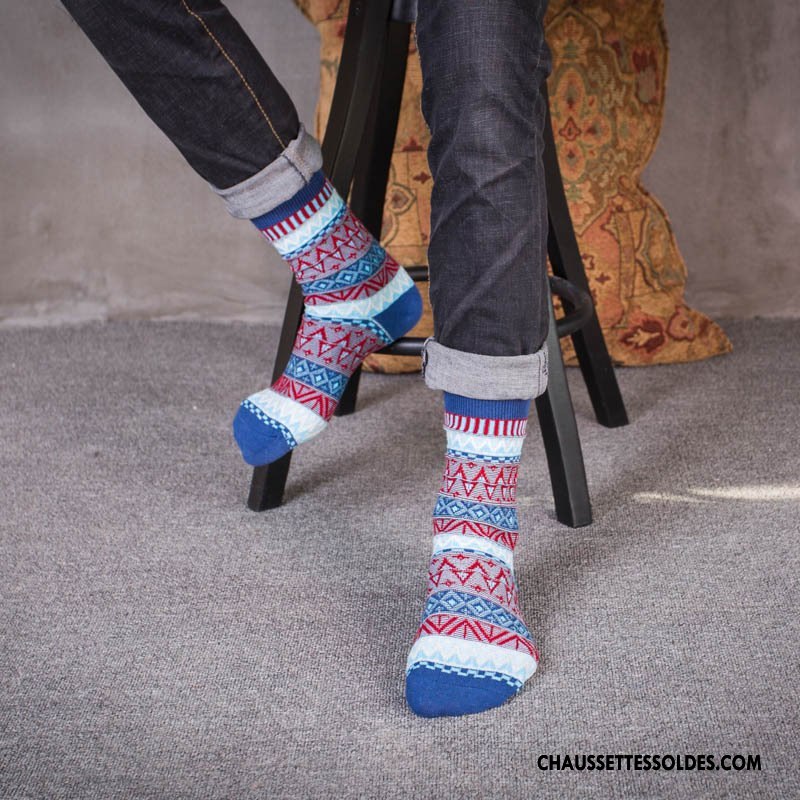 Chaussettes Mi Hautes Homme 100% Coton Style National Rétro À La Mode Nouvelles Arrivées Bordeaux
