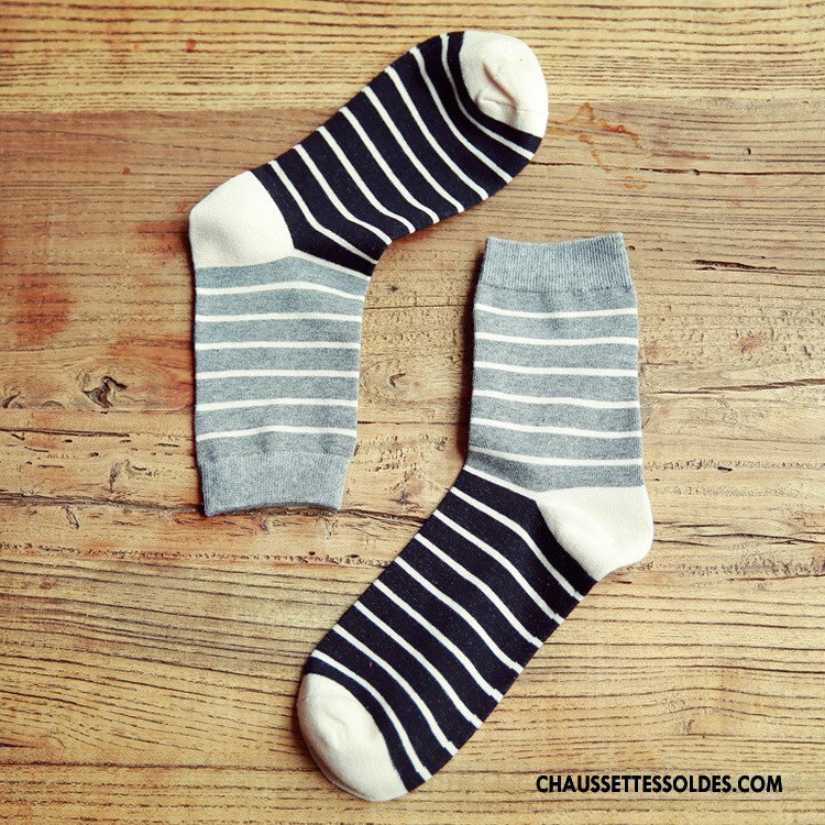 Chaussettes Mi Hautes Homme Absorber La Sueur Coton Mode Milieu Respirant Chaussettes En Coton Couleur De Contraste Coloré