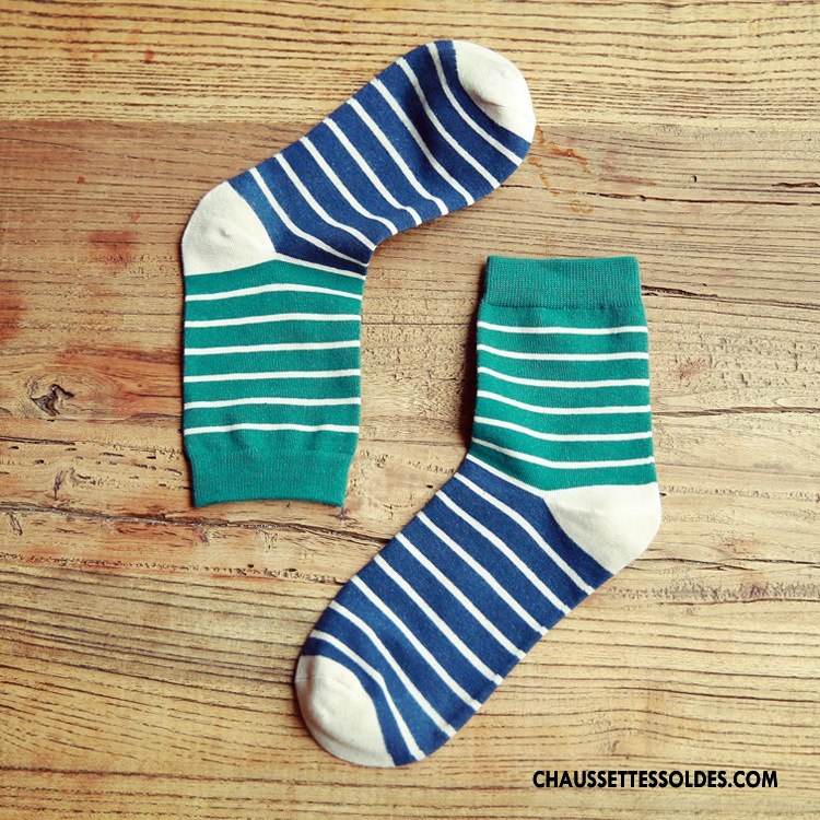 Chaussettes Mi Hautes Homme Absorber La Sueur Coton Mode Milieu Respirant Chaussettes En Coton Couleur De Contraste Coloré
