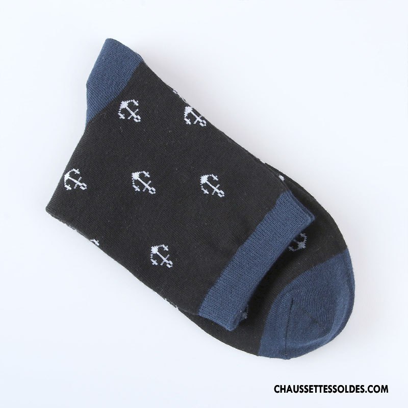 Chaussettes Mi Hautes Homme Absorber La Sueur Marine Respirant Coton Bio L'automne Chaussettes En Coton Bleu