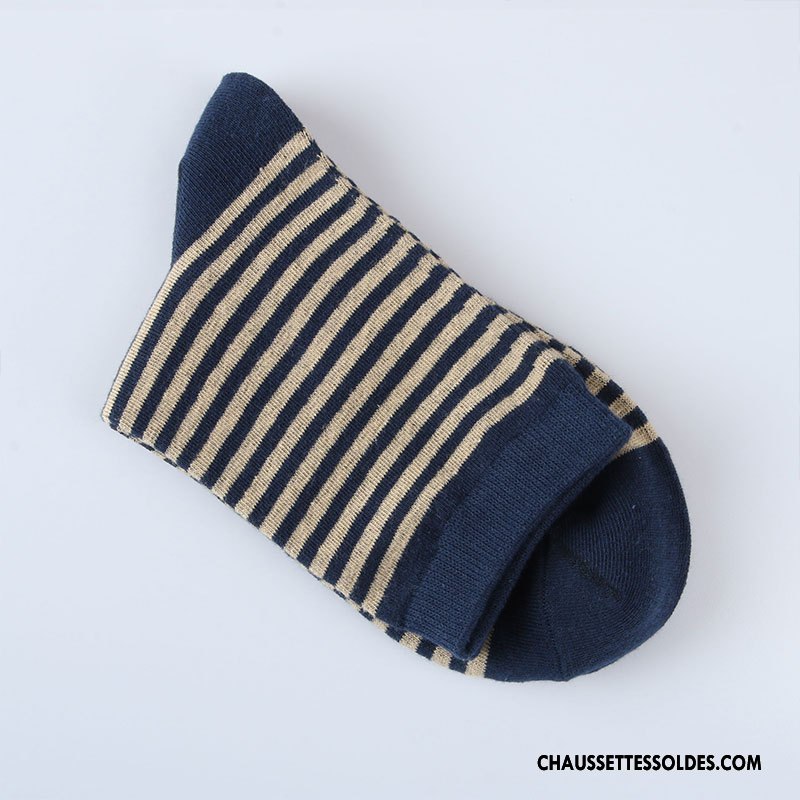 Chaussettes Mi Hautes Homme Absorber La Sueur Marine Respirant Coton Bio L'automne Chaussettes En Coton Bleu