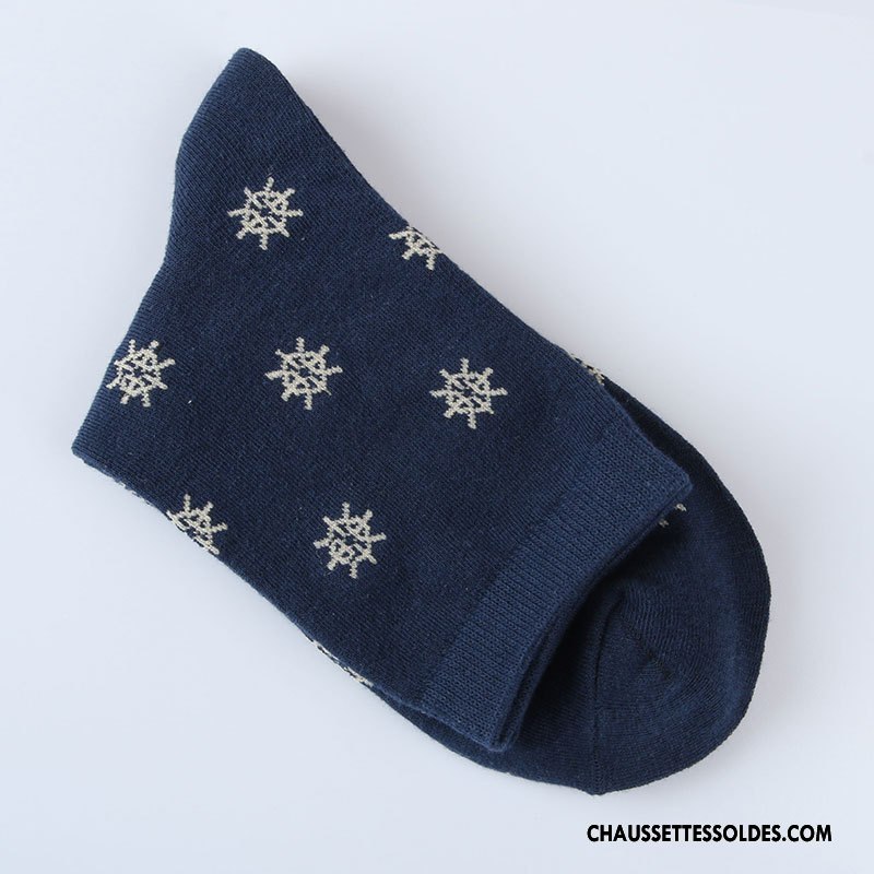 Chaussettes Mi Hautes Homme Absorber La Sueur Marine Respirant Coton Bio L'automne Chaussettes En Coton Bleu