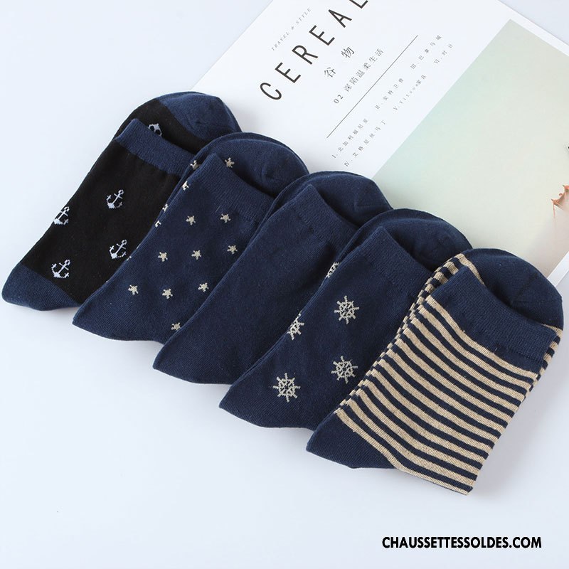 Chaussettes Mi Hautes Homme Absorber La Sueur Marine Respirant Coton Bio L'automne Chaussettes En Coton Bleu