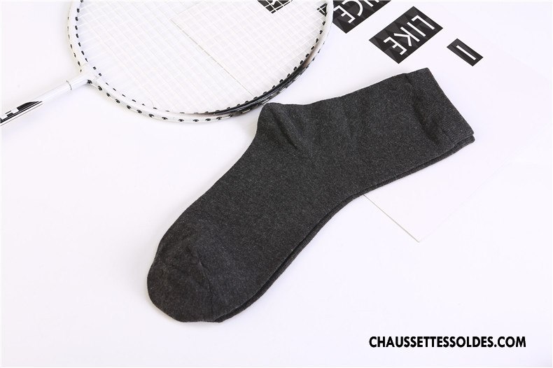 Chaussettes Mi Hautes Homme Absorber La Sueur Respirant Milieu Chaussettes En Coton Le Nouveau Pure Gris