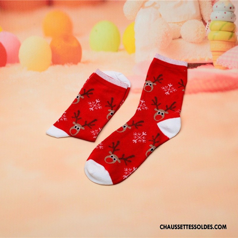 Chaussettes Mi Hautes Homme Adulte Lovers Coton Bio Noël Femme Cerf Coloré Rouge