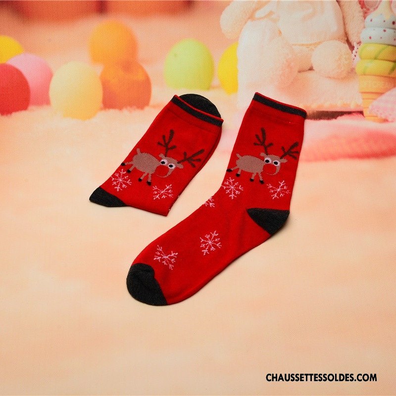 Chaussettes Mi Hautes Homme Adulte Lovers Coton Bio Noël Femme Cerf Coloré Rouge