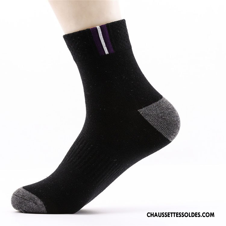 Chaussettes Mi Hautes Homme Anti-odeur Matelassé Mouvement Absorber La Sueur Style Chaud 100% Coton Blanc