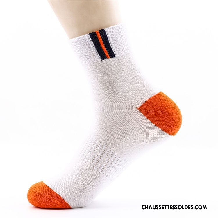 Chaussettes Mi Hautes Homme Anti-odeur Matelassé Mouvement Absorber La Sueur Style Chaud 100% Coton Blanc