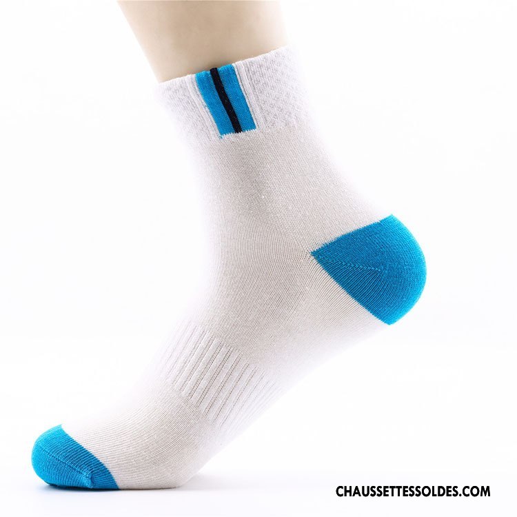 Chaussettes Mi Hautes Homme Anti-odeur Matelassé Mouvement Absorber La Sueur Style Chaud 100% Coton Blanc