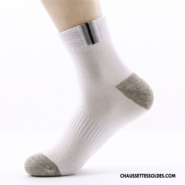 Chaussettes Mi Hautes Homme Anti-odeur Matelassé Mouvement Absorber La Sueur Style Chaud 100% Coton Blanc