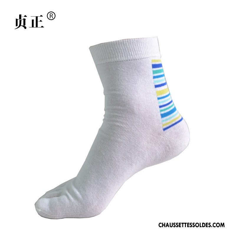 Chaussettes Mi Hautes Homme Anti-odeur Printemps Cinq Doigts Milieu Été Chaussettes En Coton Bleu