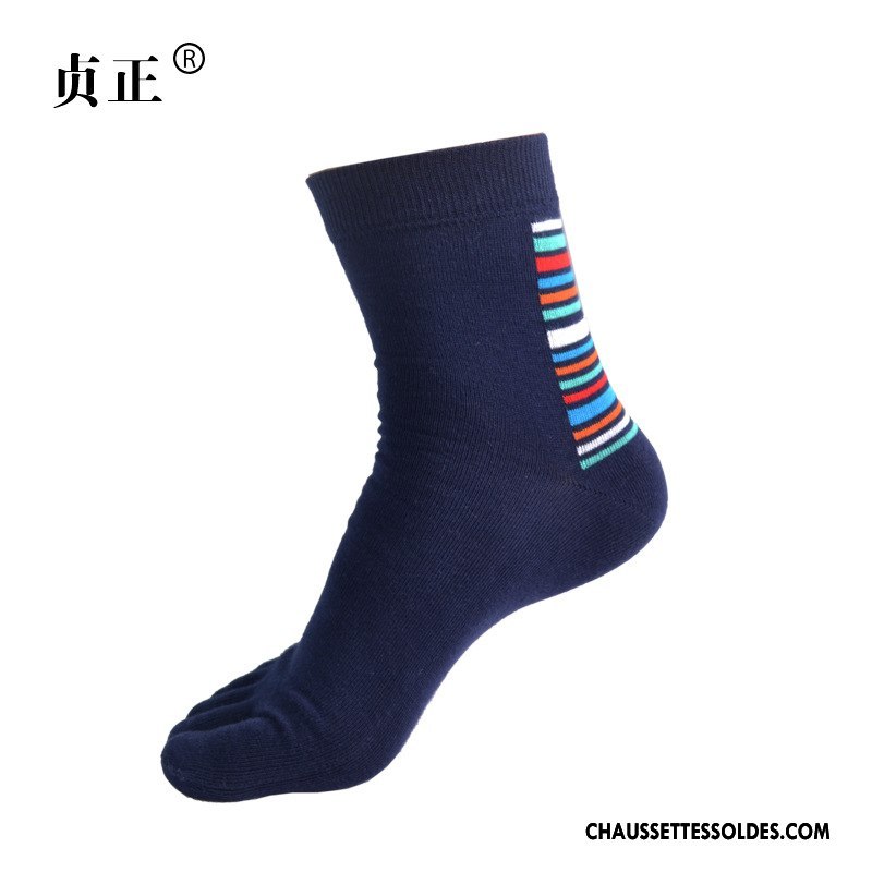 Chaussettes Mi Hautes Homme Anti-odeur Printemps Cinq Doigts Milieu Été Chaussettes En Coton Bleu