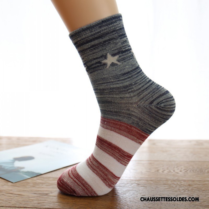 Chaussettes Mi Hautes Homme Basket Rétro Tendance Absorber La Sueur Toutes Les Saisons Milieu Gris