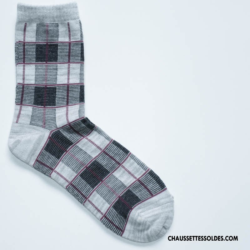 Chaussettes Mi Hautes Homme Carreaux L'automne Tendance 100% Coton Hiver Milieu Noir