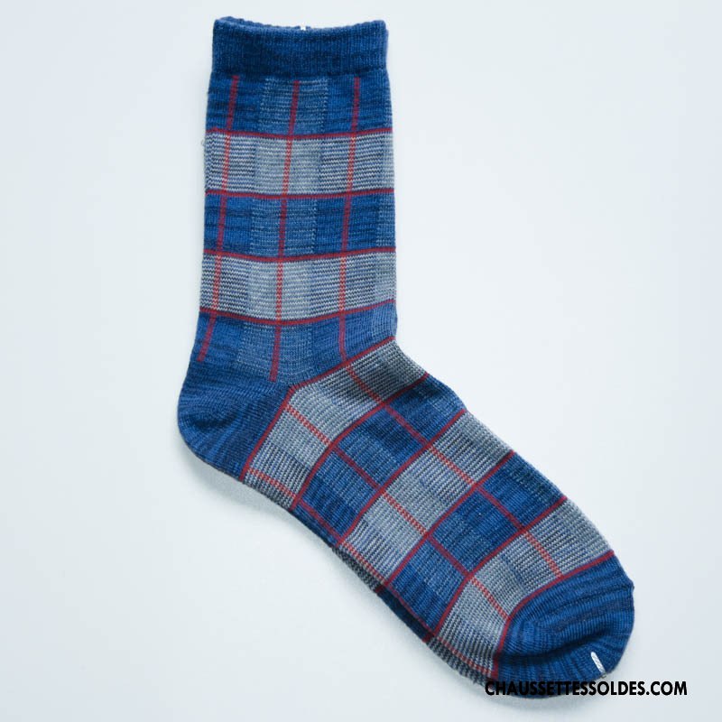Chaussettes Mi Hautes Homme Carreaux L'automne Tendance 100% Coton Hiver Milieu Noir
