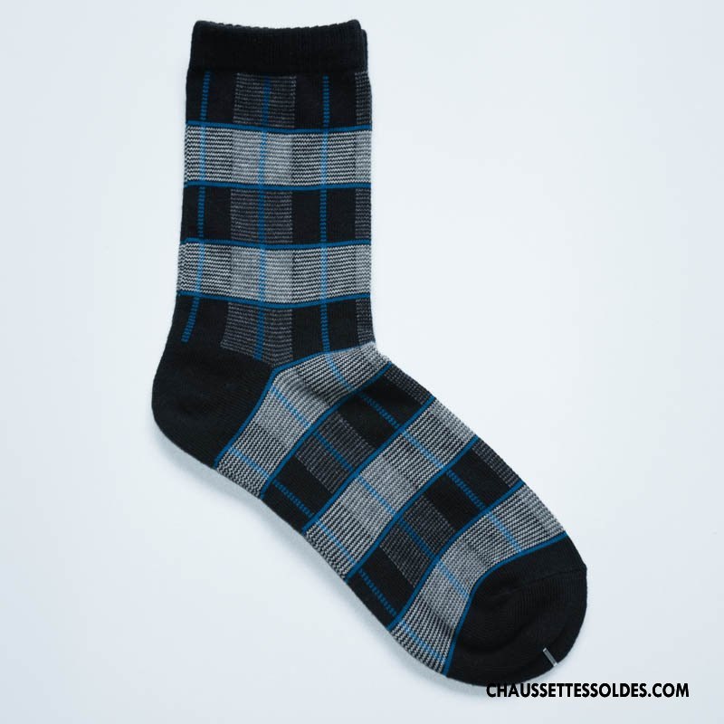 Chaussettes Mi Hautes Homme Carreaux L'automne Tendance 100% Coton Hiver Milieu Noir
