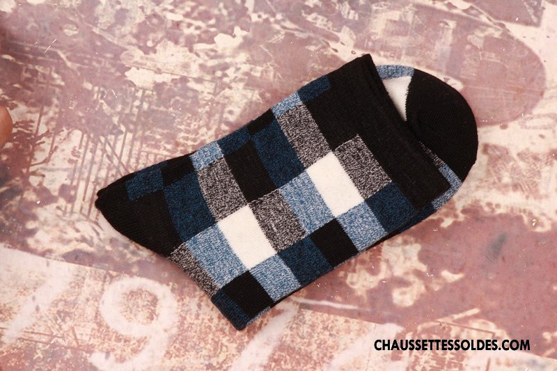 Chaussettes Mi Hautes Homme Carreaux Le Nouveau 100% Coton Hiver Renforcé Camouflage Coloré Bleu