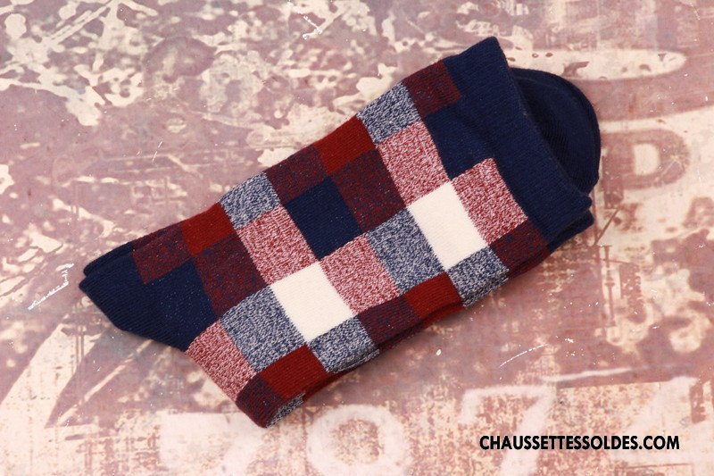 Chaussettes Mi Hautes Homme Carreaux Le Nouveau 100% Coton Hiver Renforcé Camouflage Coloré Bleu