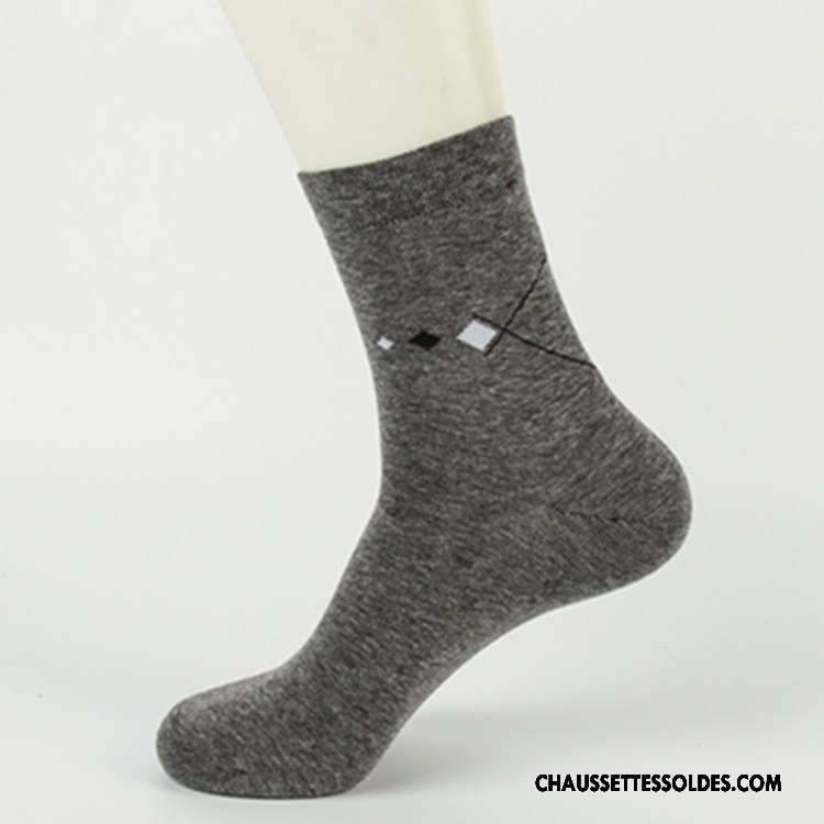 Chaussettes Mi Hautes Homme Carreaux Milieu De Travail Hiver Anti-odeur L'automne Gris