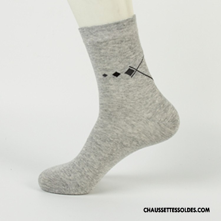Chaussettes Mi Hautes Homme Carreaux Milieu De Travail Hiver Anti-odeur L'automne Gris
