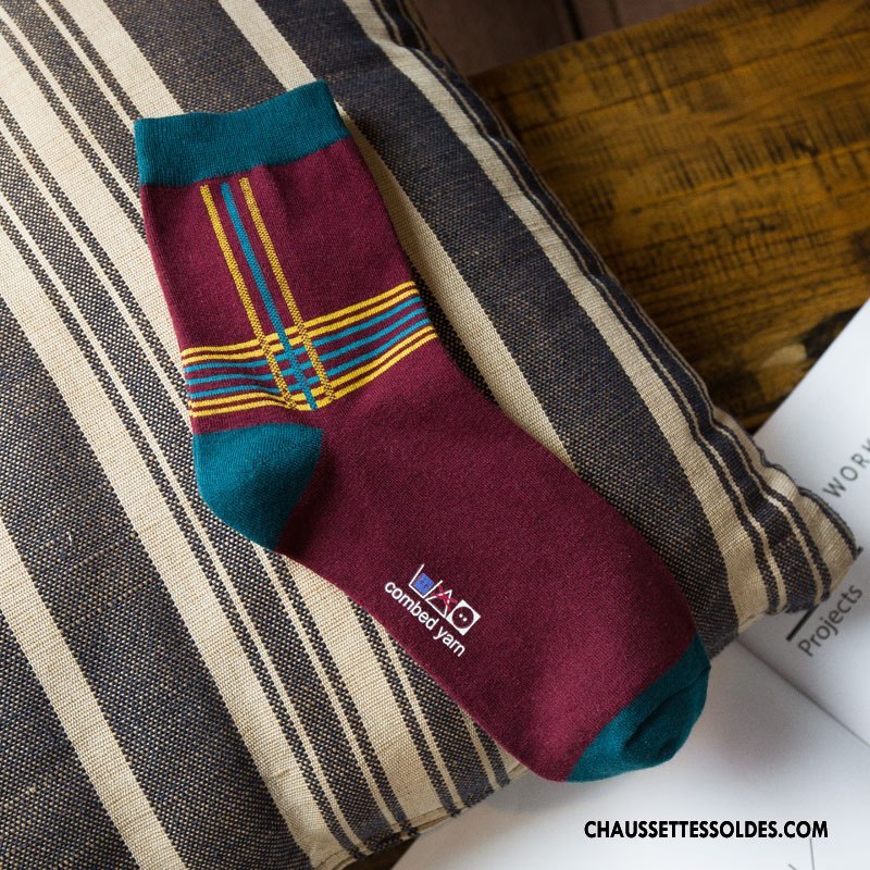 Chaussettes Mi Hautes Homme Casual Classique Hiver L'automne Le Nouveau Matelassé Violet