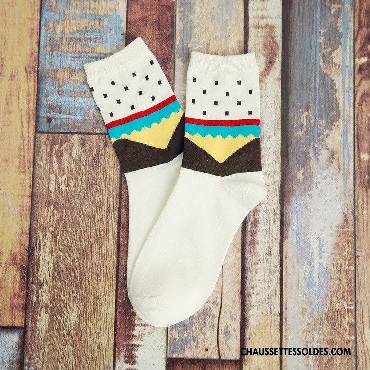 Chaussettes Mi Hautes Homme Casual Coton Bio 100% Coton Mode Milieu Matelassé Blanc