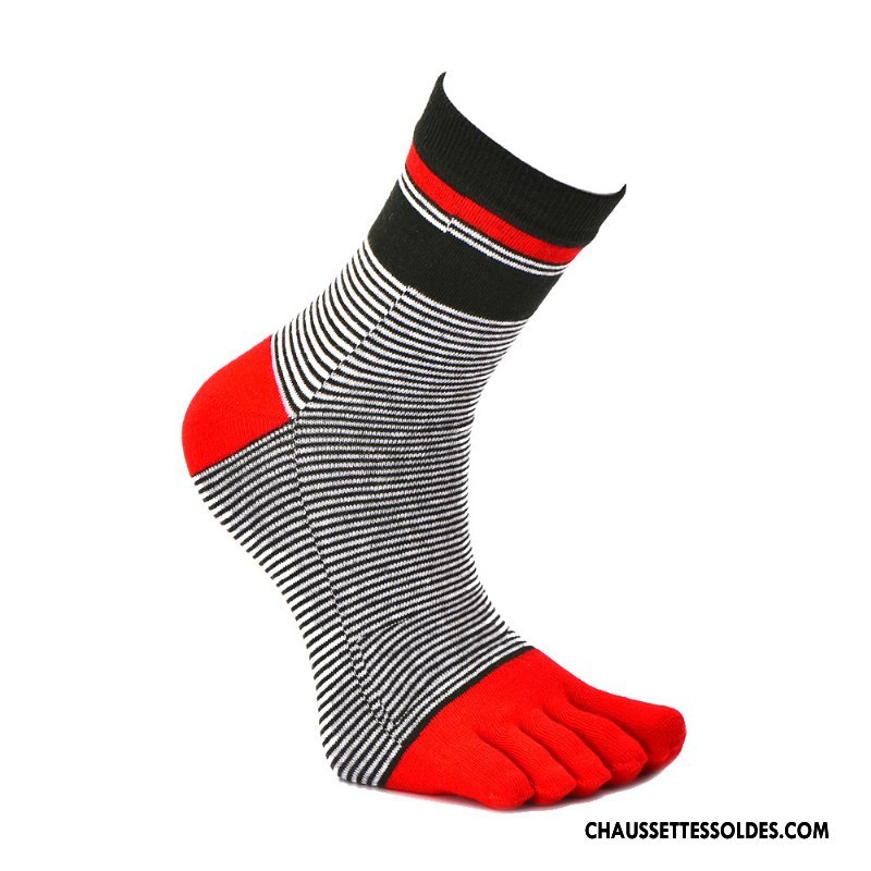 Chaussettes Mi Hautes Homme Chaussettes En Coton Cinq Doigts Milieu Mouvement Respirant Rayé Coloré