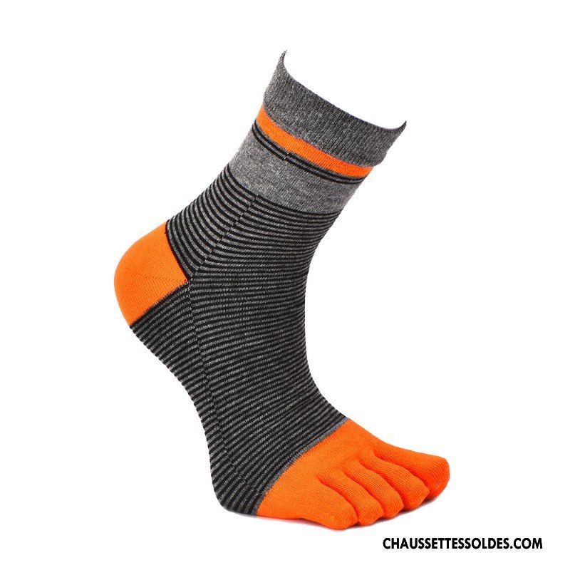 Chaussettes Mi Hautes Homme Chaussettes En Coton Cinq Doigts Milieu Mouvement Respirant Rayé Coloré