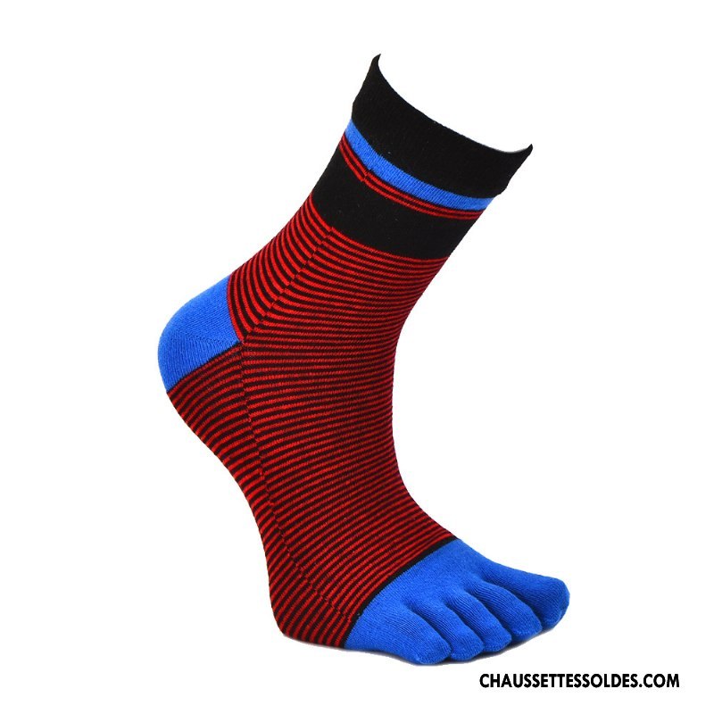 Chaussettes Mi Hautes Homme Chaussettes En Coton Cinq Doigts Milieu Mouvement Respirant Rayé Coloré