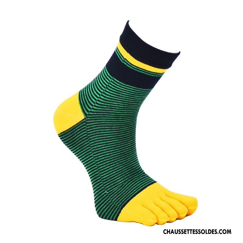 Chaussettes Mi Hautes Homme Chaussettes En Coton Cinq Doigts Milieu Mouvement Respirant Rayé Coloré