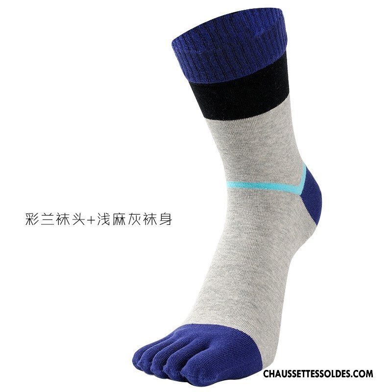 Chaussettes Mi Hautes Homme Chaussettes En Coton Cinq Doigts Rayé Absorber La Sueur Mouvement Anti-odeur Jaune