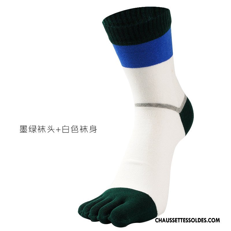 Chaussettes Mi Hautes Homme Chaussettes En Coton Cinq Doigts Rayé Absorber La Sueur Mouvement Anti-odeur Jaune