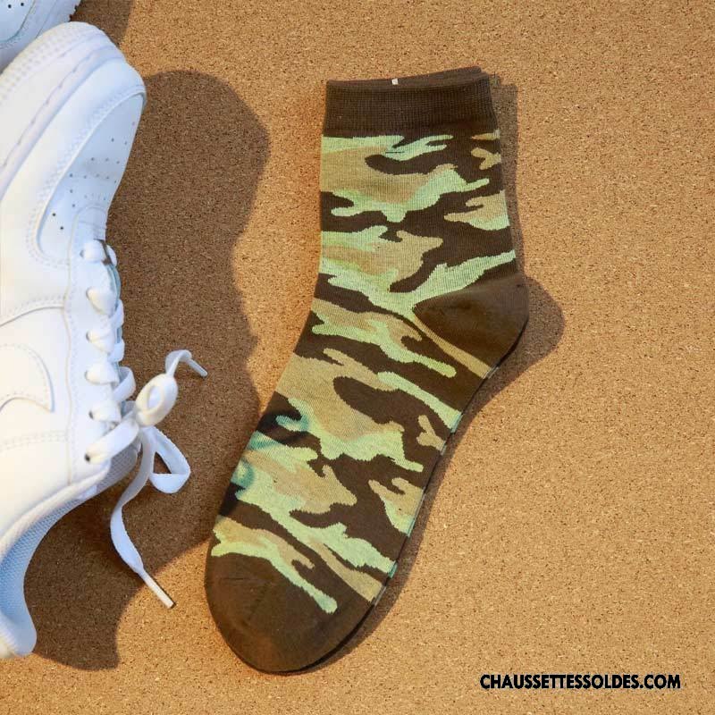 Chaussettes Mi Hautes Homme Chaussettes En Coton Hiver L'automne Mouvement Camouflage Le Nouveau Vert