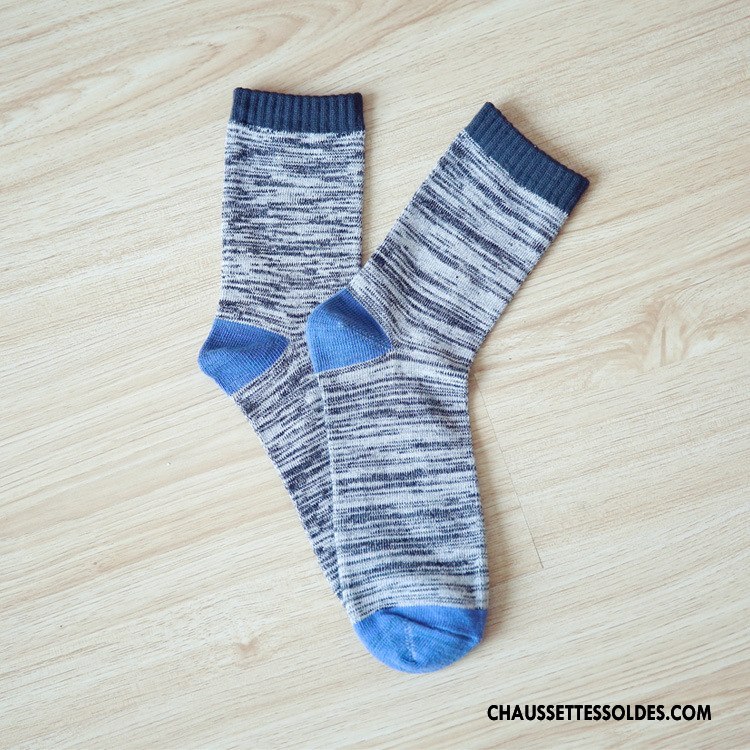 Chaussettes Mi Hautes Homme Chaussettes En Coton Le Nouveau Milieu Renforcé Bleu