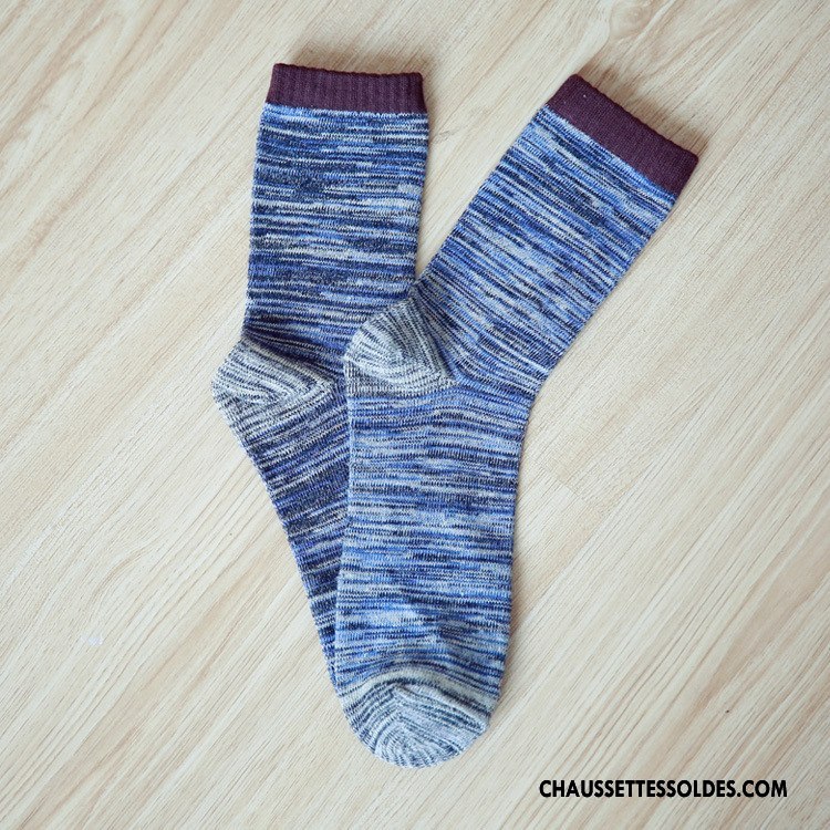 Chaussettes Mi Hautes Homme Chaussettes En Coton Le Nouveau Milieu Renforcé Bleu