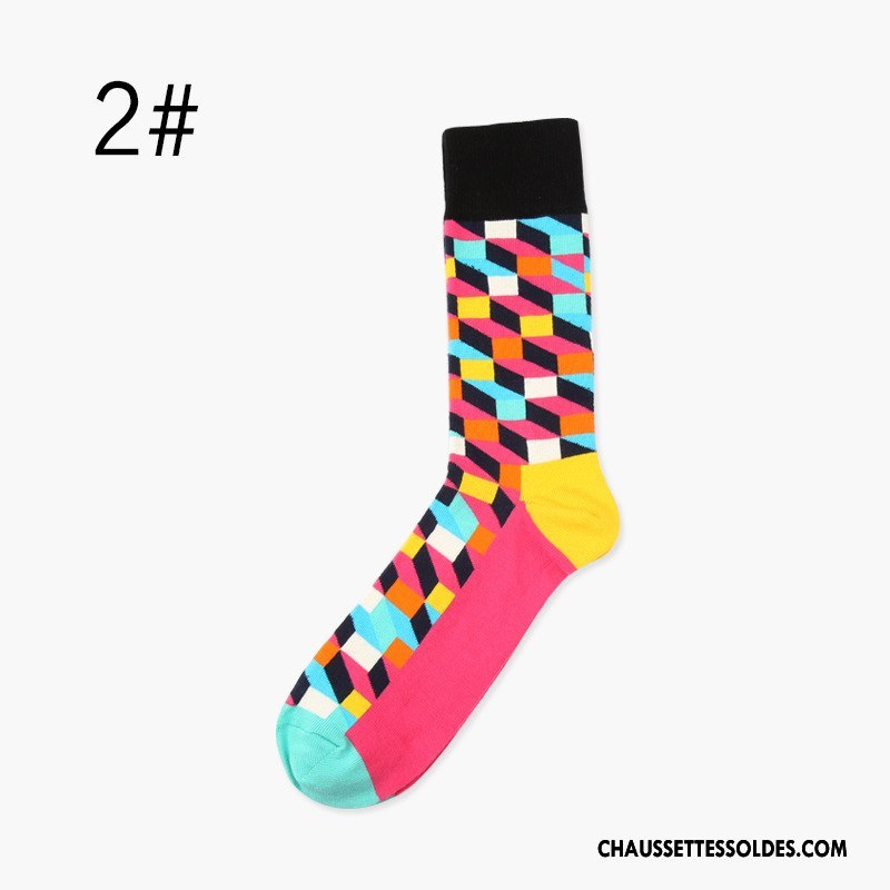 Chaussettes Mi Hautes Homme Chaussettes En Coton Milieu Carreaux Mouvement Britanique Longue Couleur De Contraste Coloré
