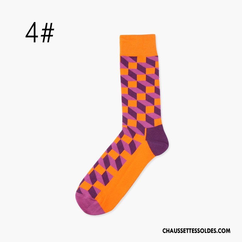 Chaussettes Mi Hautes Homme Chaussettes En Coton Milieu Carreaux Mouvement Britanique Longue Couleur De Contraste Coloré